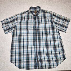 Schmidt Workwear Shirt Mens 2XL Blue Brown Plaid Long Sleeve Button Down